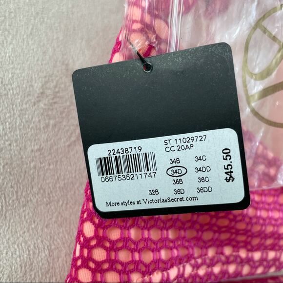 Victoria’s Secret NWT Crochet Twist Bandeau Push Size 34D Pink Halter Tie - Picture 3 of 6